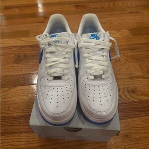 Nike White and Blue Air Force 1 Sneakers